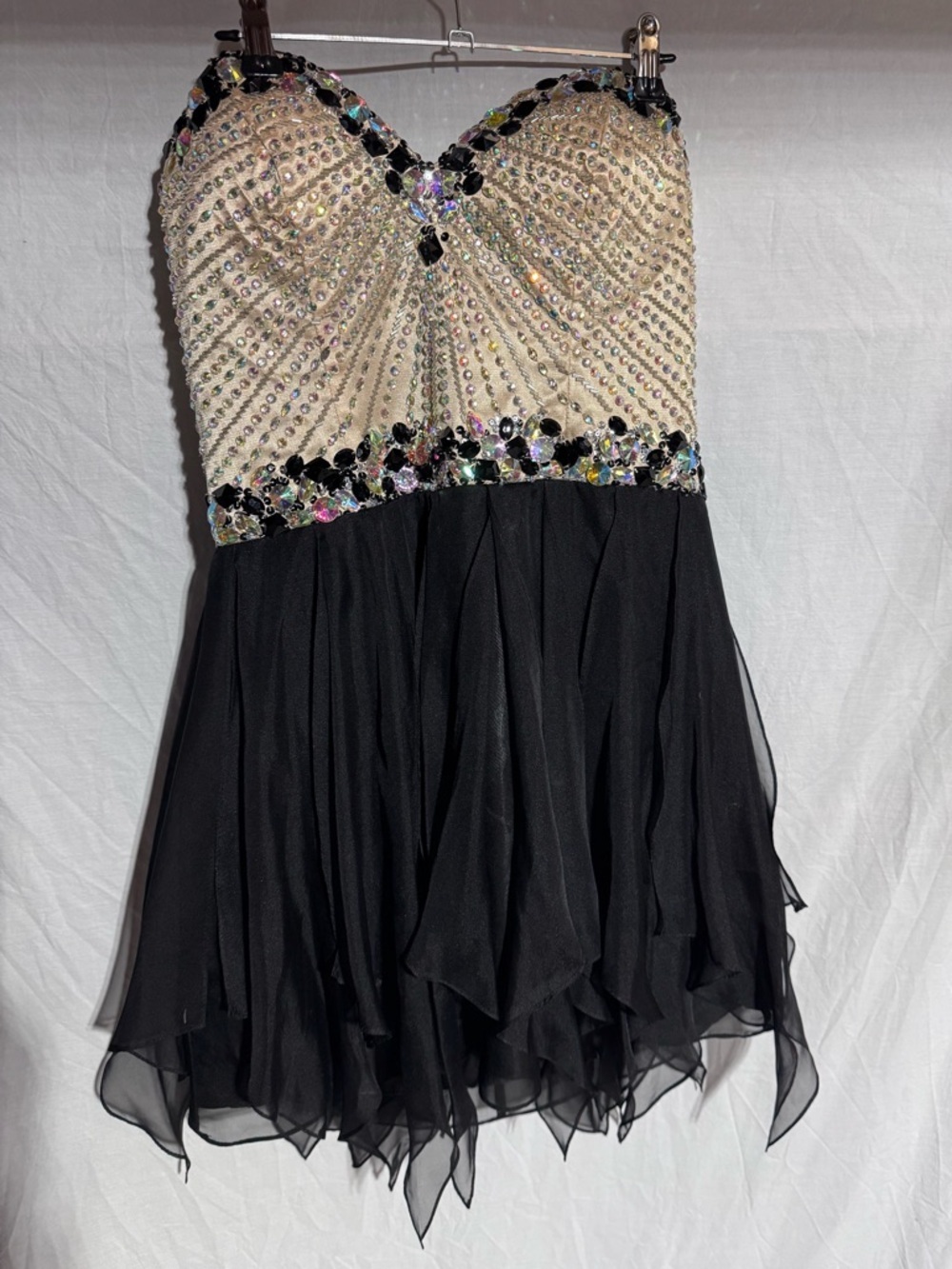 Sherri Hill 1928 Gold & Black Beaded Strapless Prom Dress size 10